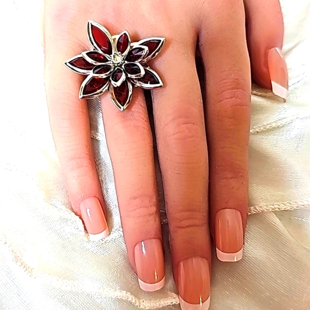 Flowered Custom Ring with Silver Adjustable Band. OS - Picture 2 of 9